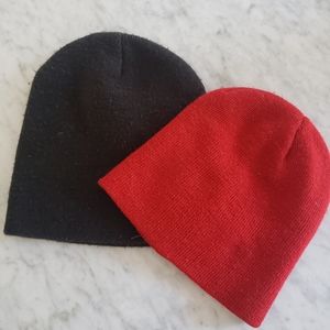 Baby toddler red/dark gray knit hat beanie sz 12-24 months